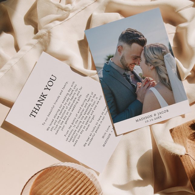 Carte De Remerciements Simple Blanc clair avec Mariage photo (Créateur téléchargé)