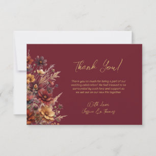 Carte De Remerciements Simple Boho Chic Fleurs Sauvages Mariage Bourgogne