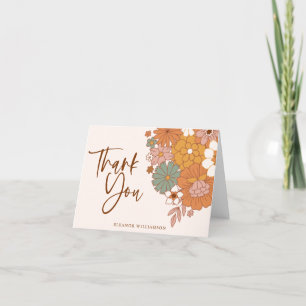 Carte De Remerciements Simple Boho Retro Baby shower Floral Nom personnal