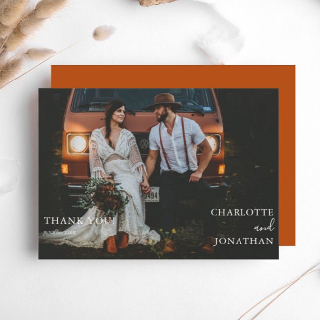 Carte De Remerciements Simple Botanique Bohème Terracotta Mariage photo (Créateur téléchargé)