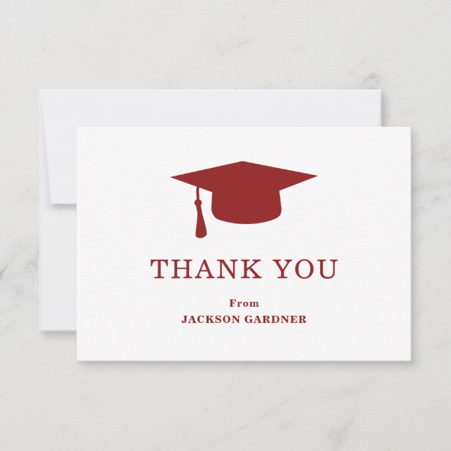 Carte De Remerciements Simple Burgundy Mortar Board Modernité Graduation (Devant)