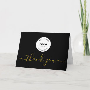 Carte De Remerciements Simple Business Company logo Social Or noir