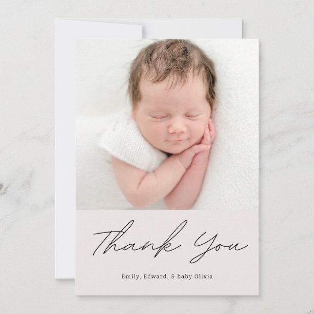 Carte De Remerciements Simple Calligraphy Baby Shower Photo (Devant)