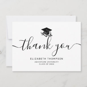 Carte De Remerciements Simple capuchon de graduation de script noir