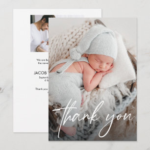 Carte De Remerciements Simple Chic Nouveau-né garçon Famille Photo Naissa
