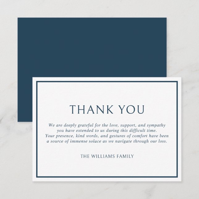Carte De Remerciements Simple Classic Dark Blue Frame Funeral Sympathy (Devant / Derrière)