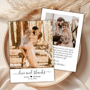 Carte De Remerciements Simple Cœur de Photo de Mariage avec Amour et Merc