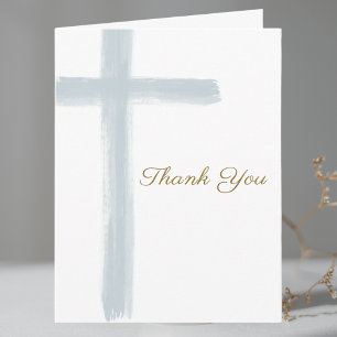 Carte De Remerciements Simple Croix Bleue Baptême Plié