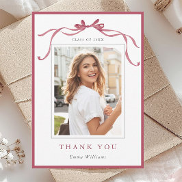 Carte De Remerciements Simple Deep Blush Ribbon Bow Graduation Photo