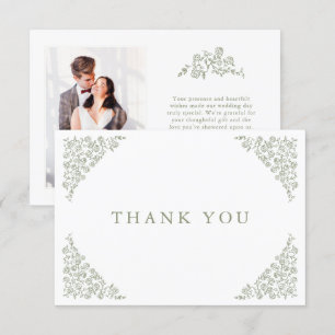 Carte De Remerciements Simple Delicate Floral Timeless Sage Mariage vert
