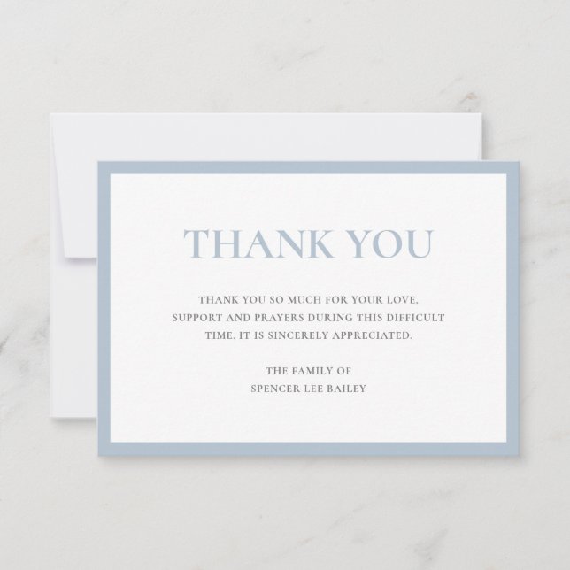 Carte De Remerciements Simple Dusty Bleu Traditionnel Sympathie Funéraill (Devant)