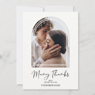 Carte De Remerciements Simple effet d'arc Photo moderne M & MRS Mariage