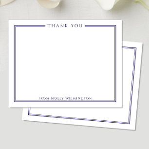 Carte De Remerciements Simple Elegance Navy & White Flat Note
