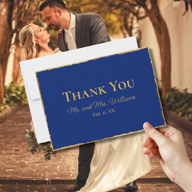 Carte De Remerciements Simple Elegance Royal Blue Luxe Gold Edge Mariage (Créateur téléchargé)