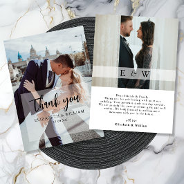 Carte De Remerciements Simple Elegant blanc superposition 2 Mariage photo