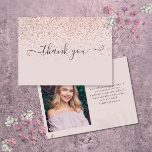Carte De Remerciements Simple Elegant Bleu Pink Script Photo