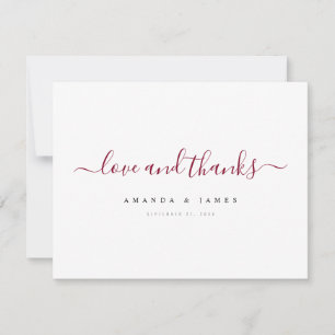 Carte De Remerciements Simple Elegant Burgundy Script personnalisé Mariag