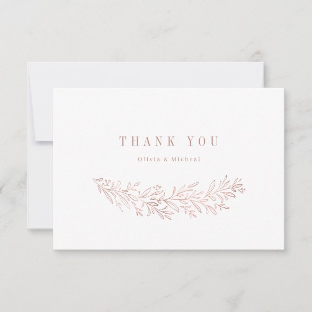 Carte De Remerciements Simple élégant faux rose or doré botanique (Devant)
