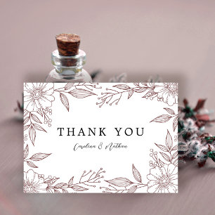 Carte De Remerciements Simple élégant floral cannelle Mariage rouge