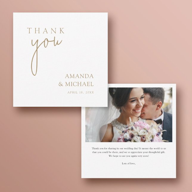 Carte De Remerciements Simple Elegant Gold Custom Photo Mariage (Créateur téléchargé)