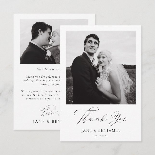 Carte De Remerciements Simple Elegant Mariage blanc 2 Photo (Devant / Derrière)