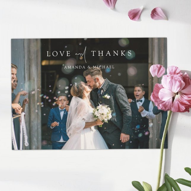 Carte De Remerciements Simple Elegant Moderne Mariage Photo Nouveaux mari (Créateur téléchargé)