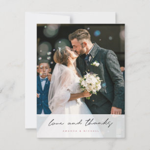 Carte De Remerciements Simple Élégant Moderne Noir Écriture Photo Mariage