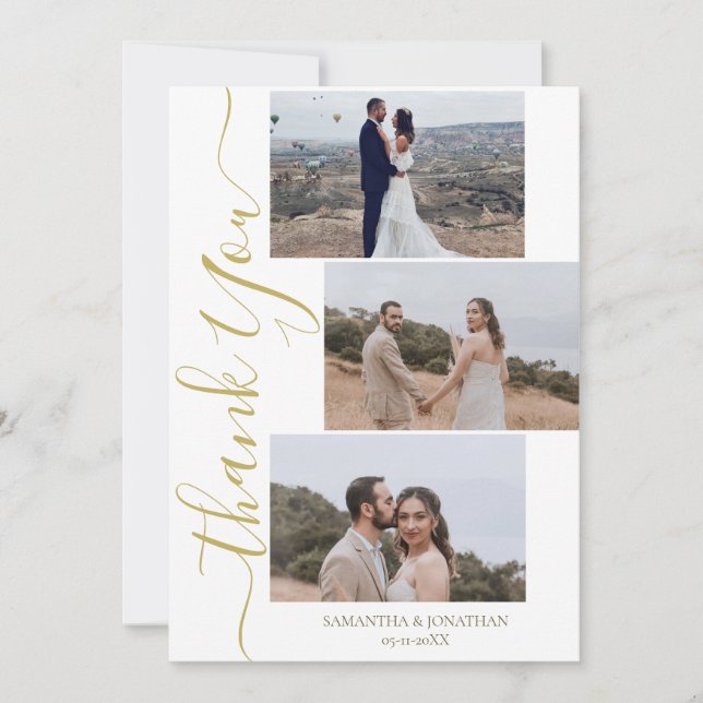 Carte De Remerciements Simple élégant moderne Script 6 photos mariage que (Devant)