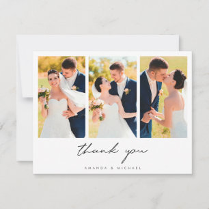 Carte De Remerciements Simple Elegant Moderne Trois Photo Collage Mariage