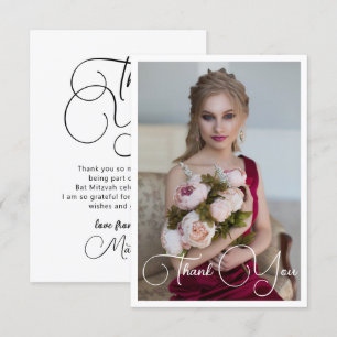 Carte De Remerciements Simple Élégant Photo Bat Mitzvah Anniversaire