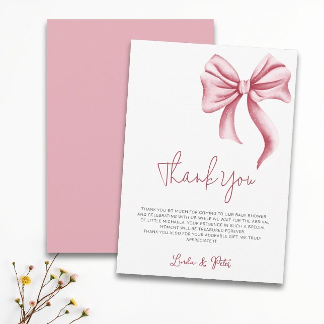 Carte De Remerciements Simple Elegant Pink Bow Baby Shower (Créateur téléchargé)