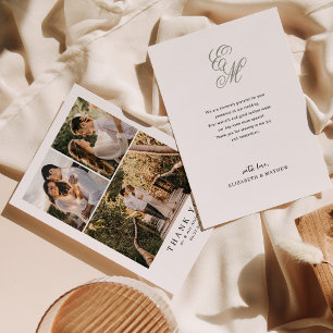 Carte De Remerciements Simple Elegant Sage Green Monogram Mariage photo