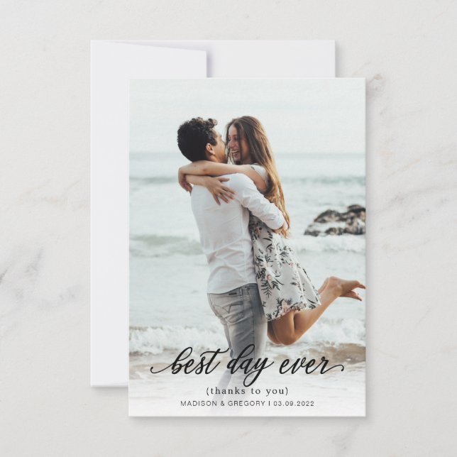 Carte De Remerciements Simple Élégant Script Best Day Ever Mariage photo (Devant)