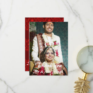 Carte De Remerciements Simple et élégant mariage indien rouge et blanc