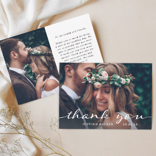 Carte De Remerciements Simple et élégant   Modern Two Photo Mariage