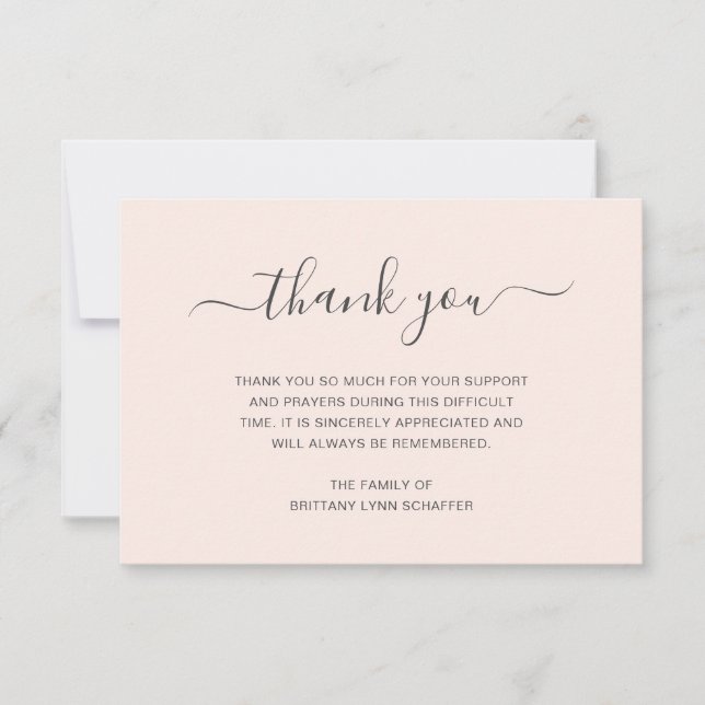 Carte De Remerciements Simple et élégante Sympathie funéraire rose pâle (Devant)
