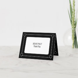 Carte De Remerciements Simple et Romantique Cœurs Mariage Noir