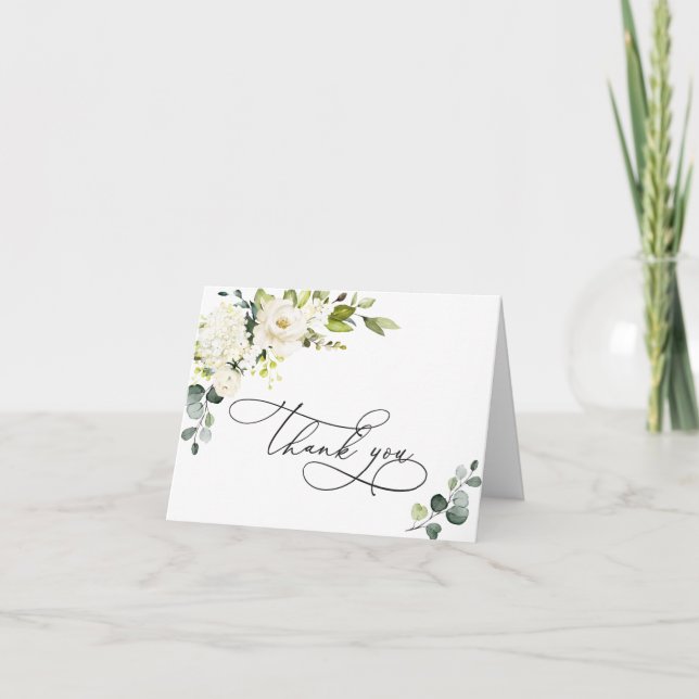 Carte De Remerciements Simple Eucalyptus blanc Roses Floral (Devant)