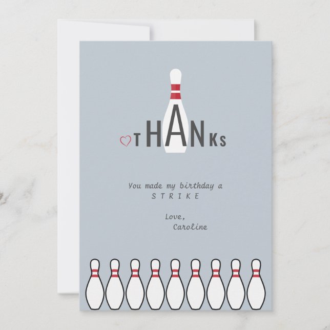 Carte De Remerciements Simple Fête d'anniversaire de bowling bleu poussié (Devant)