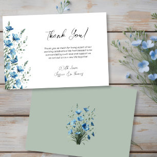 Carte De Remerciements Simple Fleurs Sauvages Bohème Bleu Poussiéreux & S