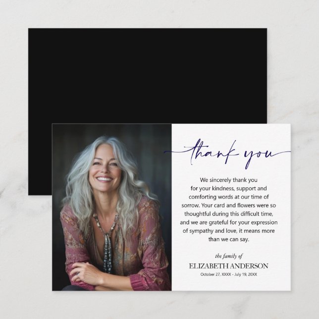 Carte De Remerciements Simple Funeral Photo (Devant / Derrière)
