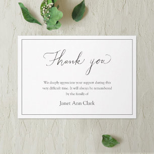 Carte De Remerciements Simple Funeral Thank You Note Card