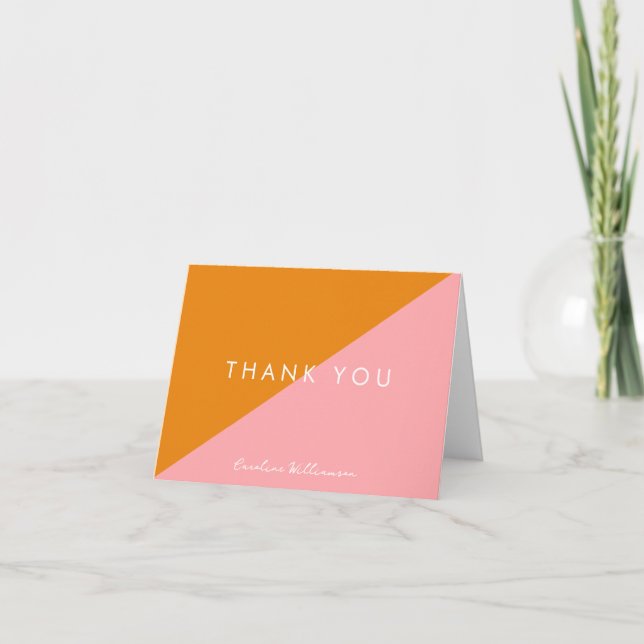 Carte De Remerciements Simple Géométrique Rose Orange Mariage Personnalis (Devant)
