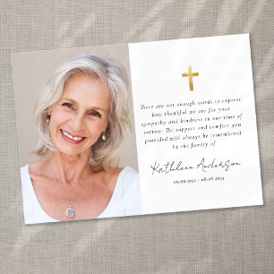 Carte De Remerciements Simple Gold Cross Photo Sympathy Funeral
