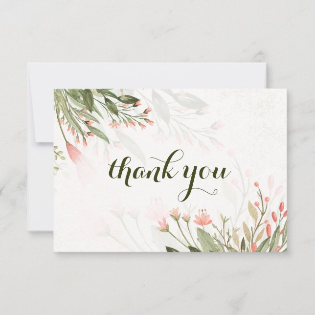 Carte De Remerciements Simple Jardin De Mariage Fleur De Jardin Aquarelle (Devant)