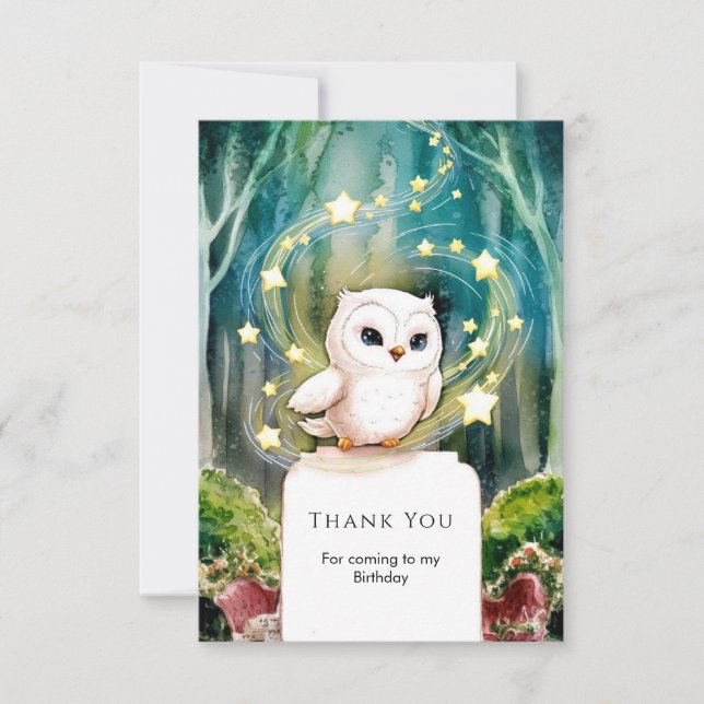 Carte De Remerciements Simple Joyeux Anniversaire Chouette Dans les Bois (Devant)