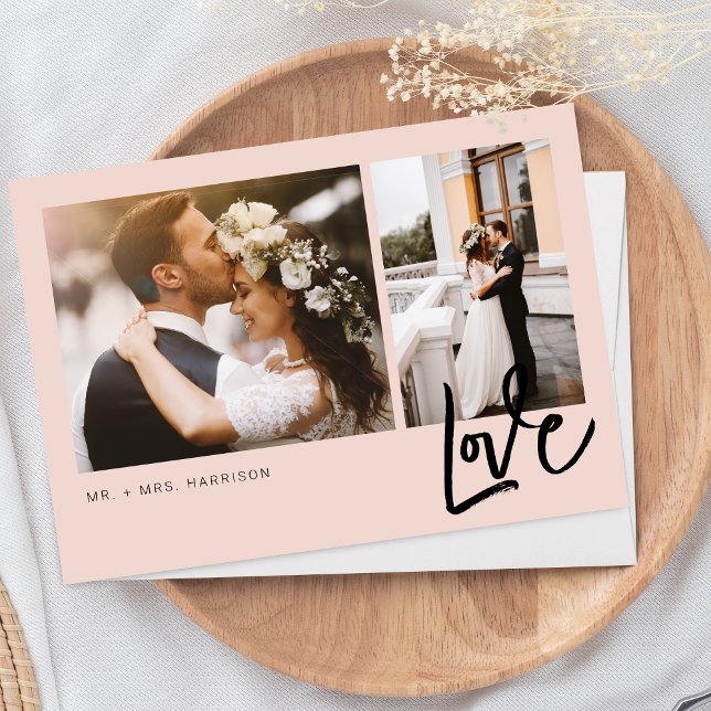 Carte De Remerciements Simple Love Script 2 Photos Mariage (Créateur téléchargé)