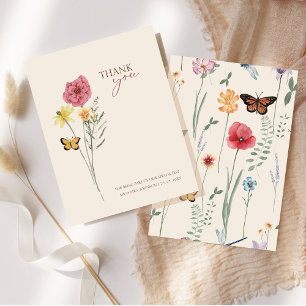 Carte De Remerciements Simple Mariage Champêtre Rose Et Jaune