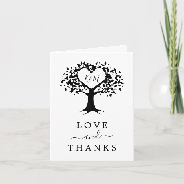 Carte De Remerciements Simple Mariage de l'arbre cardiaque du Monogramme  (Devant)