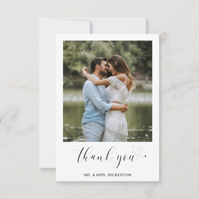 Carte De Remerciements Simple Mariage de script minimaliste du coeur phot (Devant)